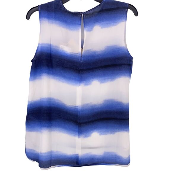 Marella Garner Deep Blue Watercolor Stripe 100% Silk Shirt Womens Size 4 - Picture 3 of 7